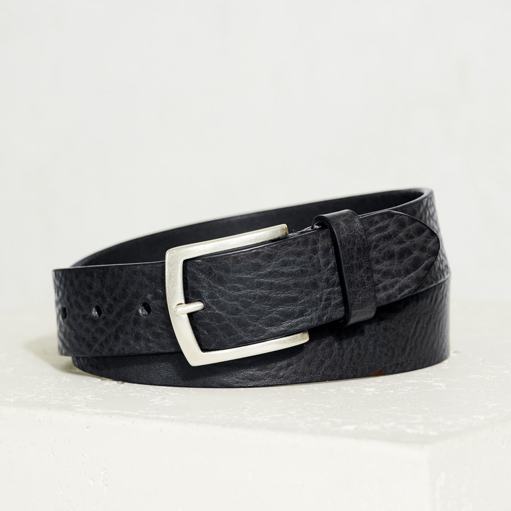 Closeup of Brenta Italian Leather Classica Belt in Black