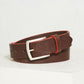 Closeup of Brenta Italian Leather Classica Belt in Hickory with Red edges