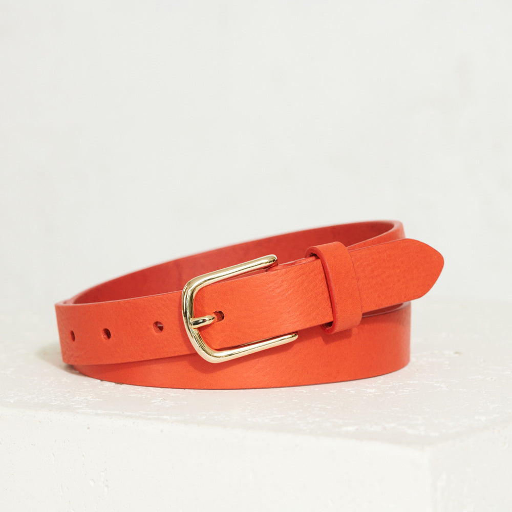 Closeup of Brenta Italian Leather Giardino Belt in Burnt Red